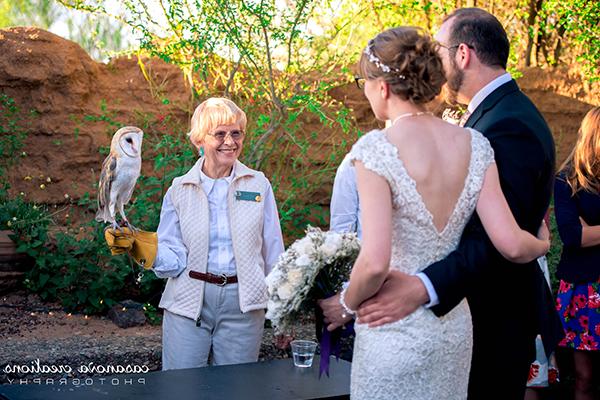 Photo of a ringtail with bride and groom during a desert experience